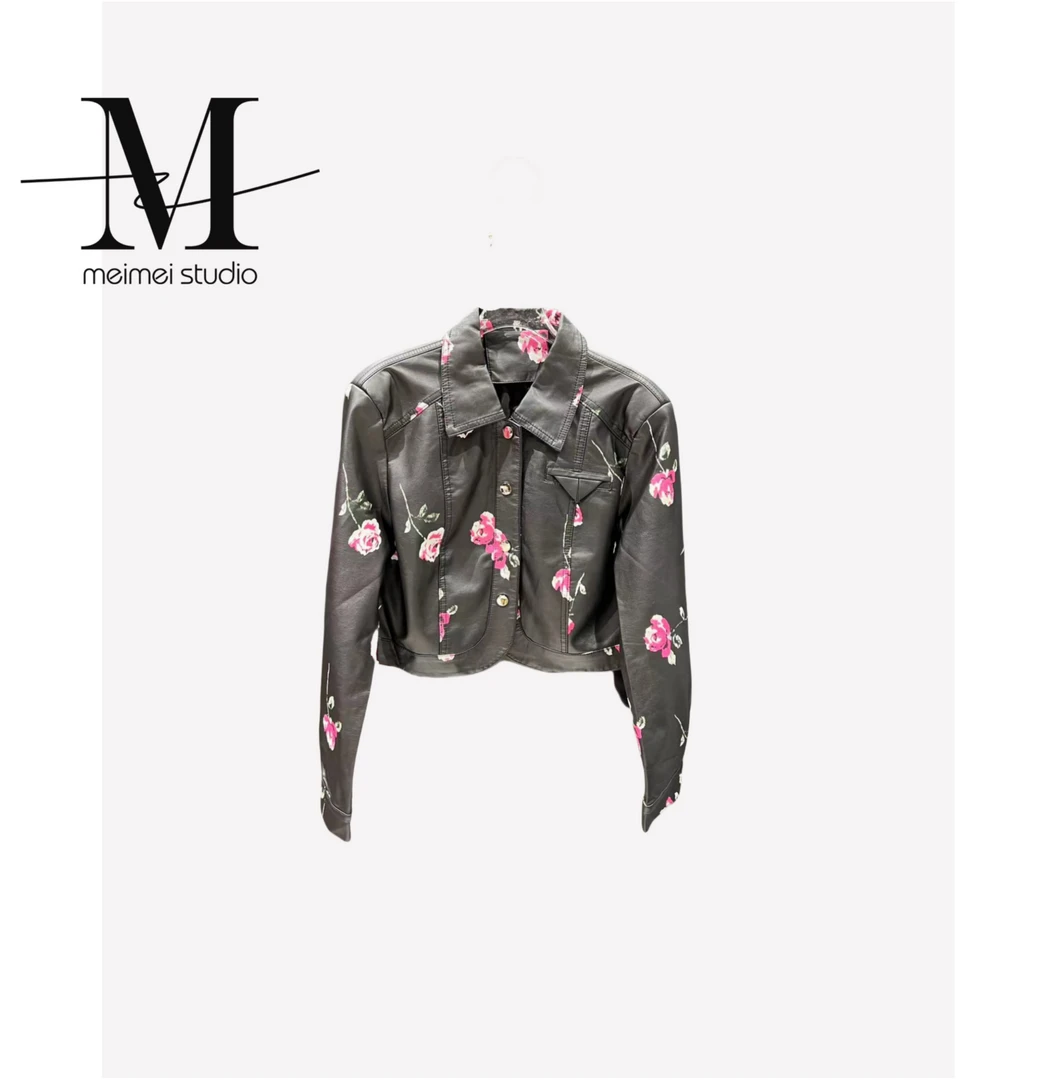 秋季女外套设计师秋冬潮流时尚百搭印花皮衣外套376-60860191