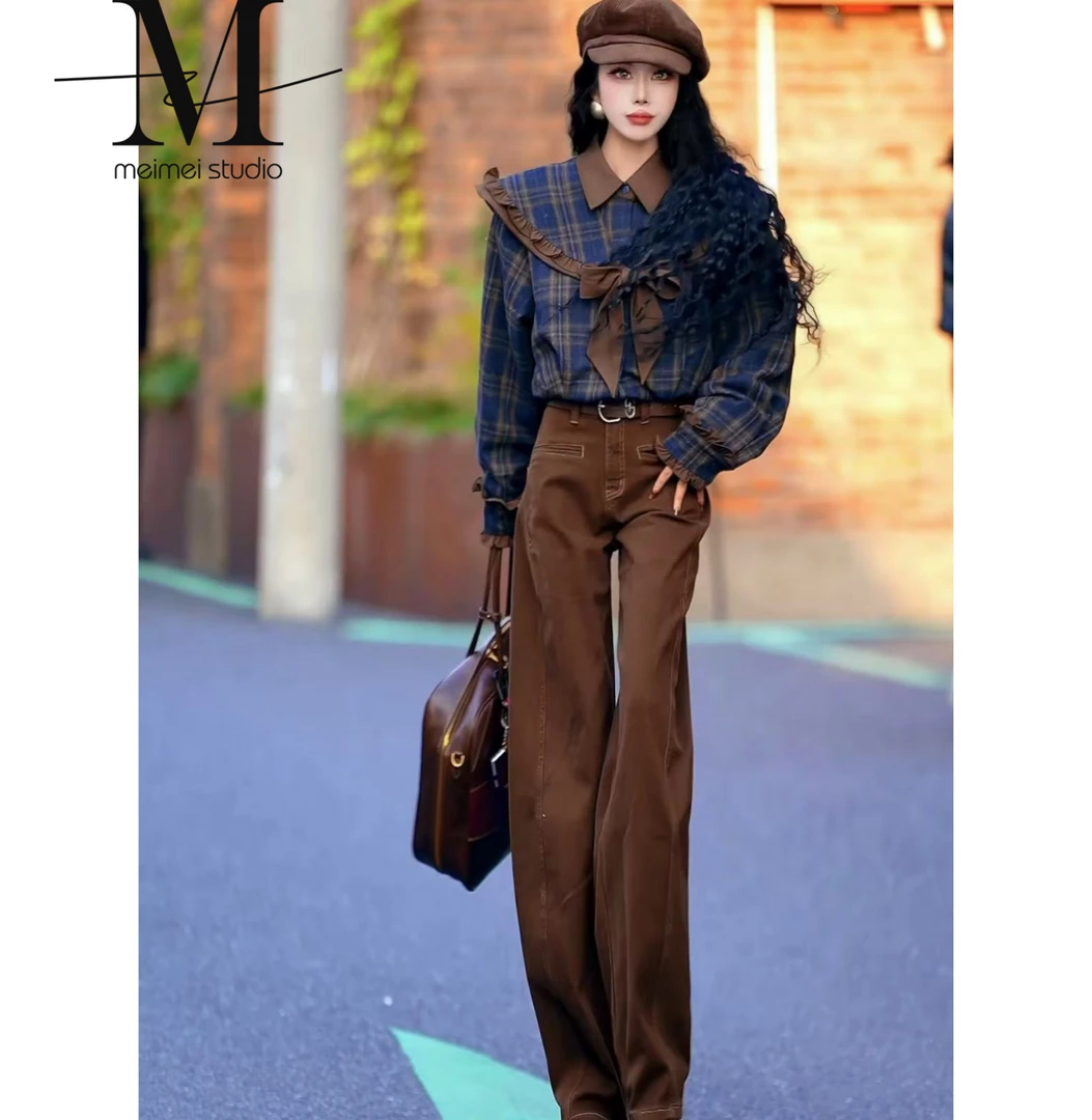 新款百搭宽松设计师满印高端直筒冬季弯刀牛仔裤 686-31061326