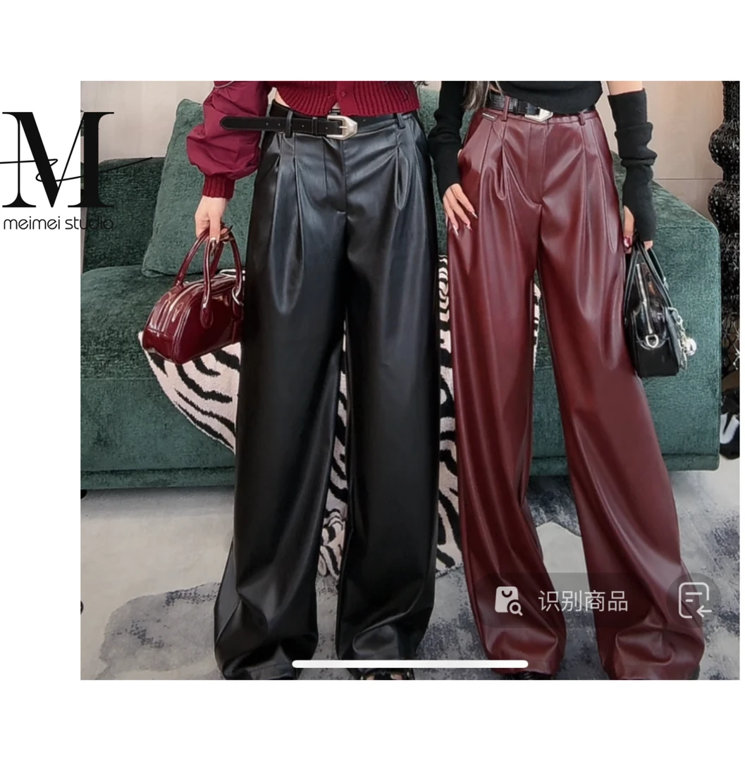 MEIMEI STUDIO欧货冬新款百搭时尚直筒PU皮休闲裤686--30860076--