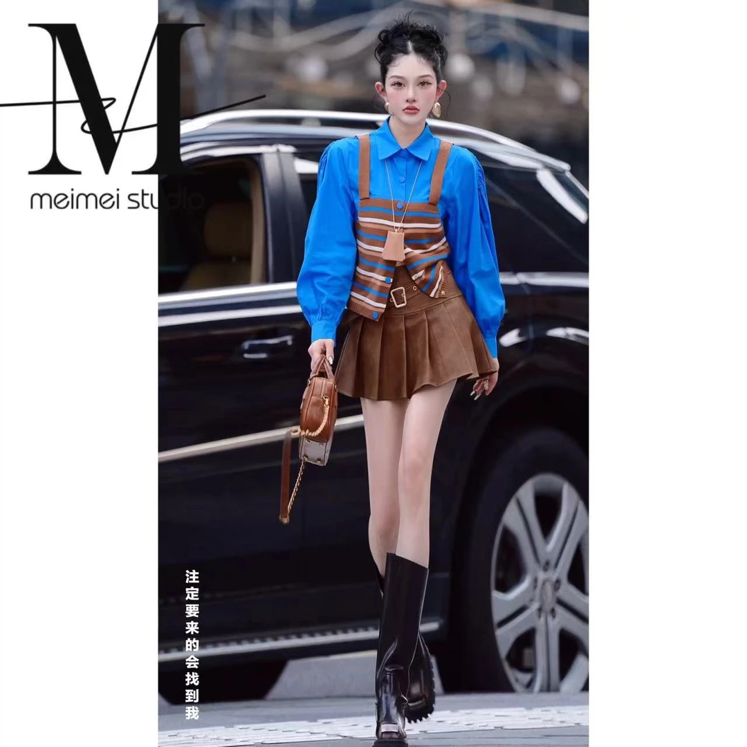 新款网红撞色拼接设计时尚百搭假两件衬衫617-30860070