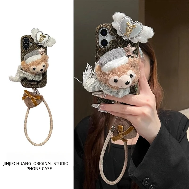 灰黑围巾小熊适用iPhone17手机壳苹果16promax秋冬款1514保护套13