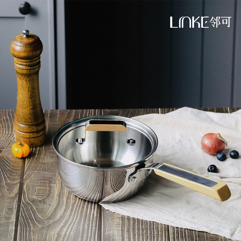 LINKE邻可 · 不锈钢木柄奶锅 无涂层加厚一体汤锅 宝宝家用辅食锅