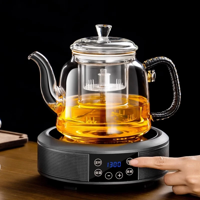 2025新款大容量煮茶壶蒸煮一体耐热加厚玻璃煮茶器保温电陶炉套装