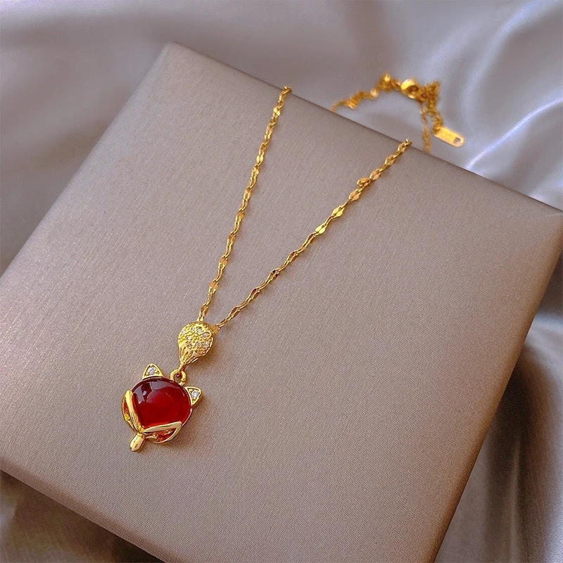 钛钢项链 个性小狐狸项链女不掉色简约饰品锁骨链时尚轻奢吊坠ins