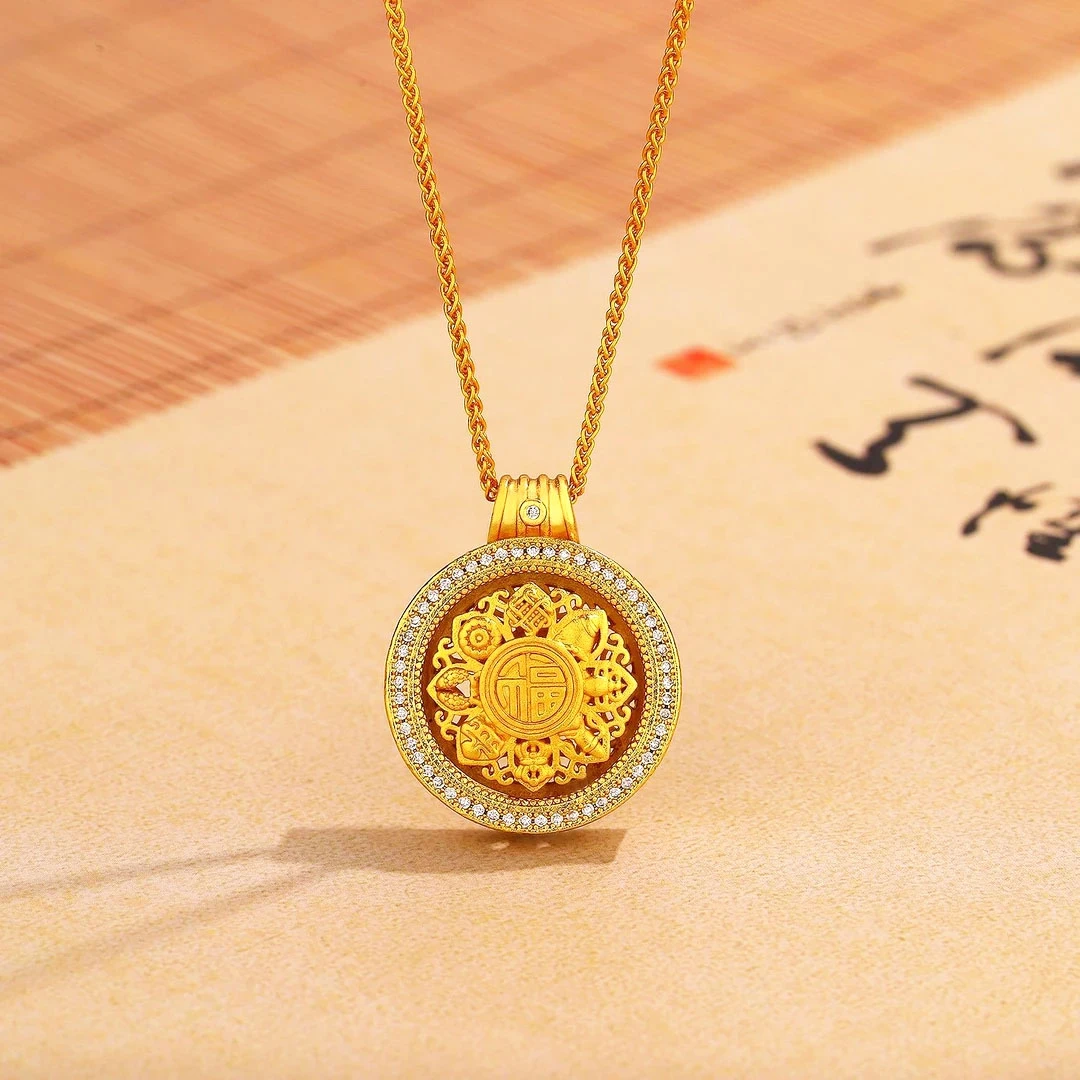 铜合金项链 古法可旋转福牌罗盘项链可旋转时尚轻奢百搭秋冬吊坠