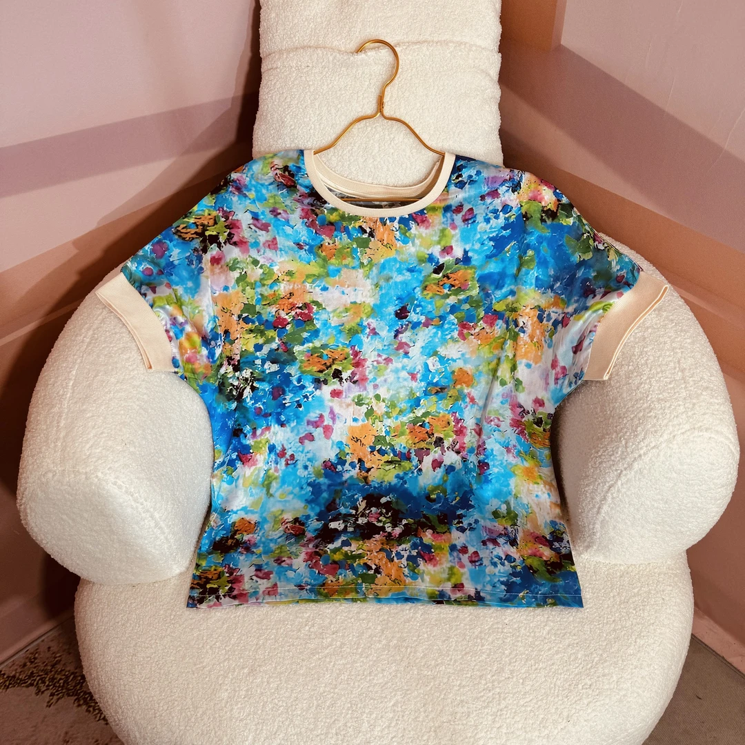 【真丝工厂】泼彩 法式桑蚕丝蝙蝠袖上衣宽松显瘦时尚24春夏T恤