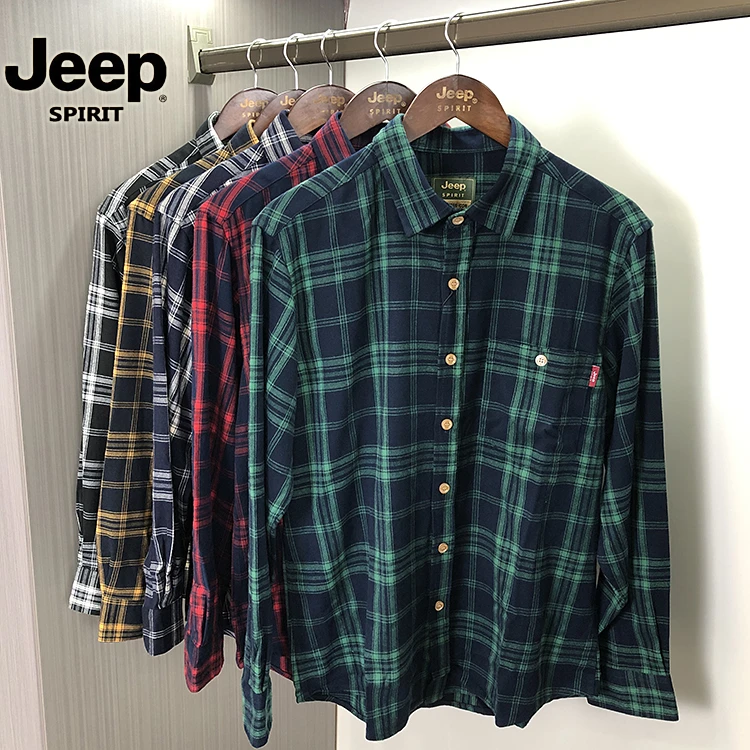 法兰绒磨毛格子衬衫男士长袖春秋薄款中年美式复古宽松休闲衬衣软