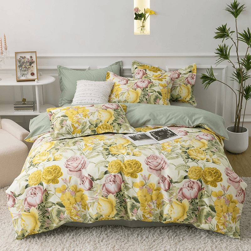 小清新磨毛四件套斜纹床单被套简约床品被罩单双人印花