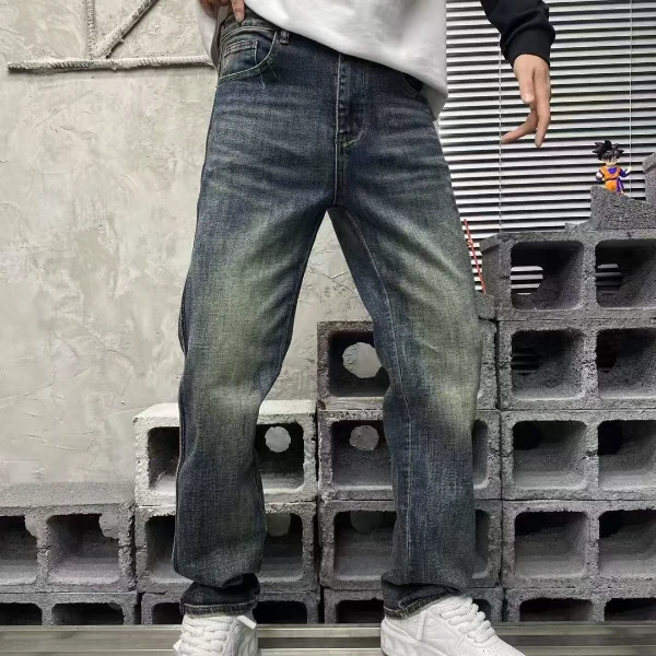 88536新款男士潮流舒适休闲简约水洗做旧牛仔裤直筒裤
