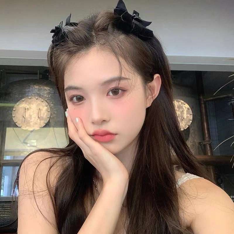非金属布艺发饰 少女气质丝绒时尚百搭蝴蝶结发夹前额夹刘海夹ins