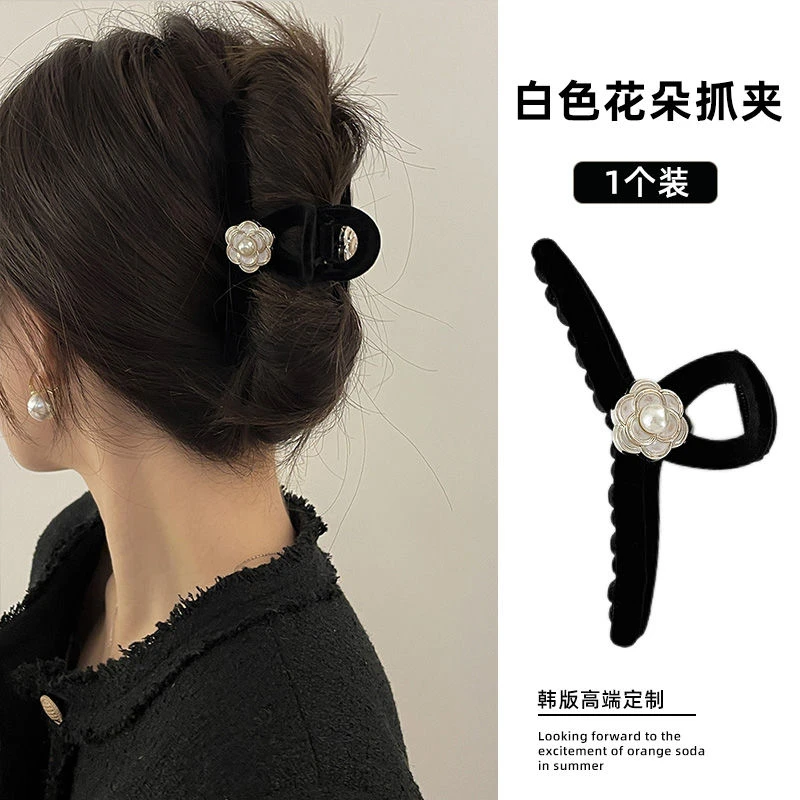 秋冬2023新款抓夹大号黑色丝绒夹头饰发夹女后脑勺秋冬小香风鲨鱼