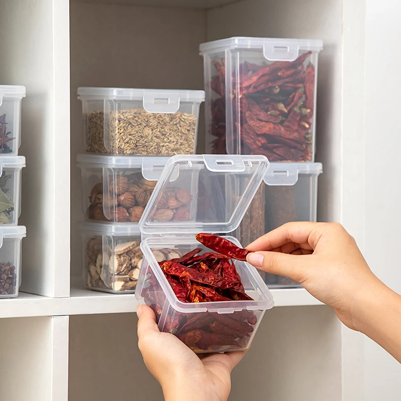 厨房香料收纳盒八角桂皮花椒干辣椒分格调料罐透明翻盖密封储物盒