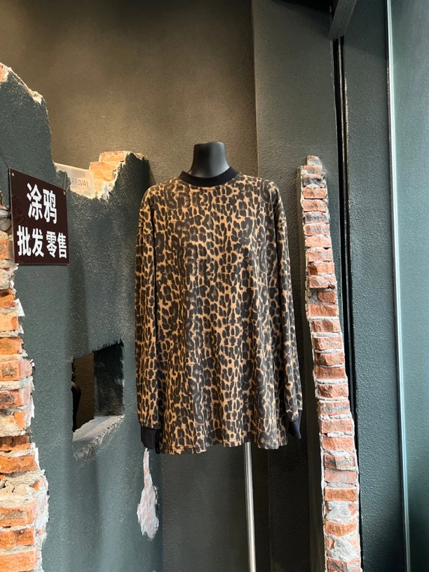 秋季长袖半高领ins经典豹纹短袖硬挺T恤潮流宽松休闲上衣百搭