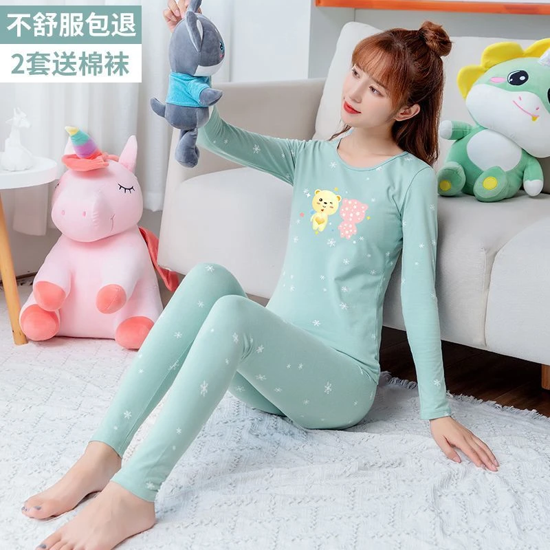 秋衣秋裤女纯棉套装青少年初中生学生可爱日系少女保暖内衣棉毛衫