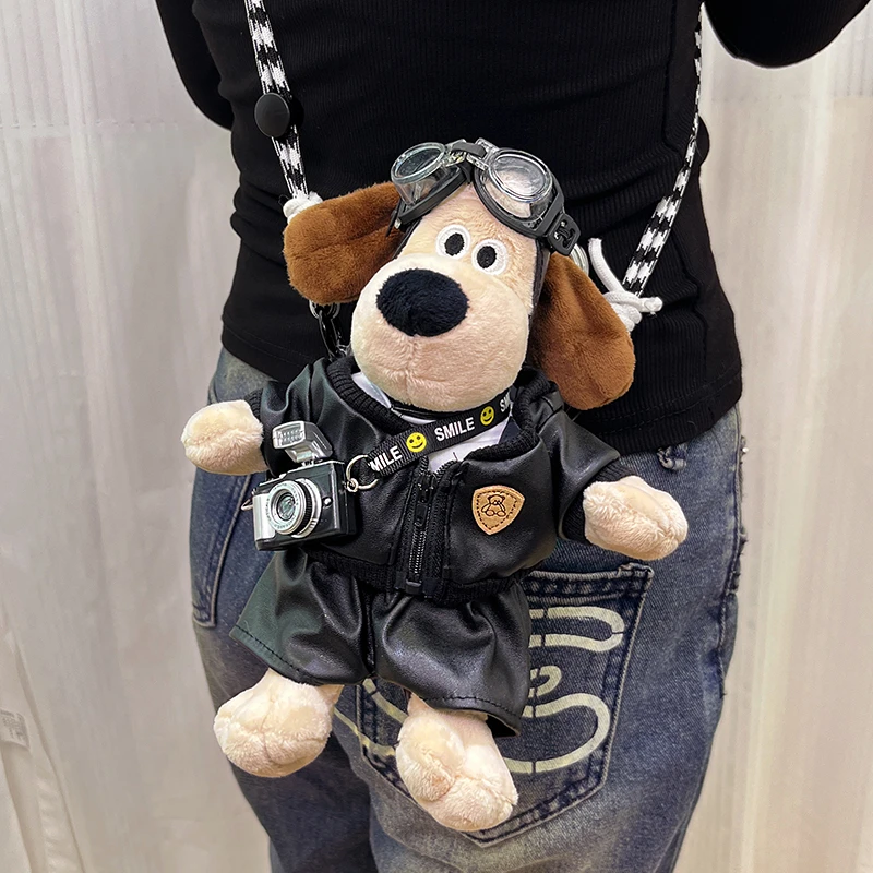 手机壳背夹挂脖可斜挎背带可爱卡通掌门狗毛绒公仔通用手机挂件