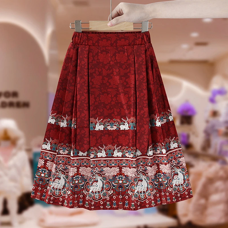 女童加绒马面裙秋冬拜年服2023新款儿童半身裙中国风古装汉服裙子