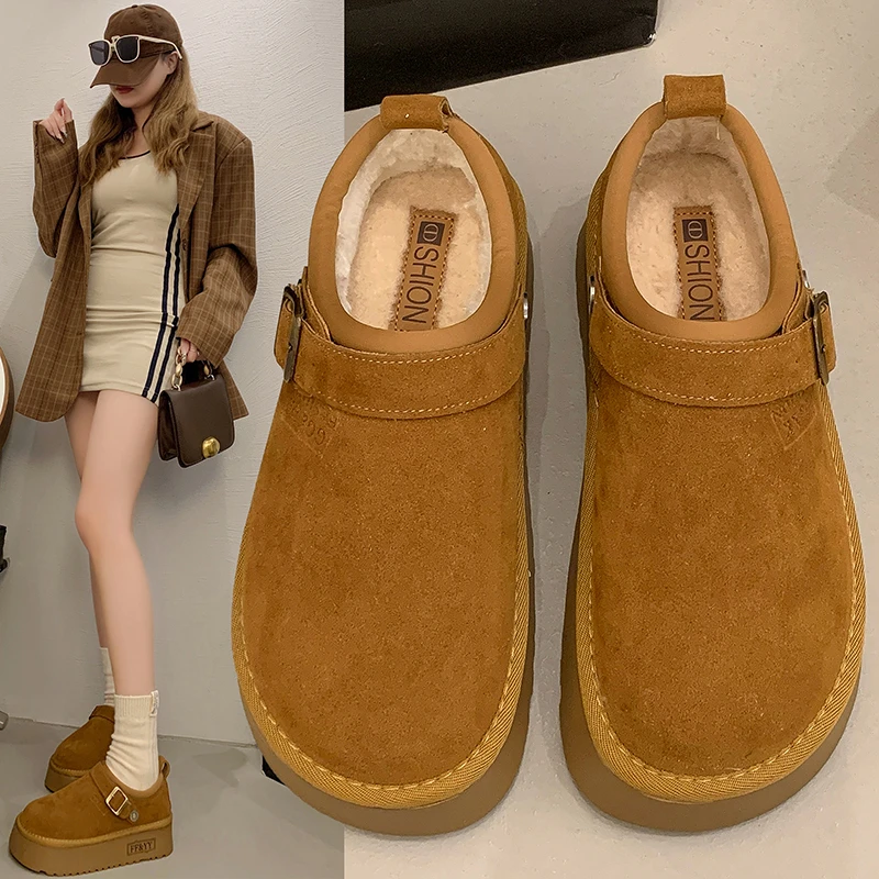 厚底雪地靴女加绒加厚勃肯鞋2024年冬季新款短筒棉靴保暖防滑棉鞋