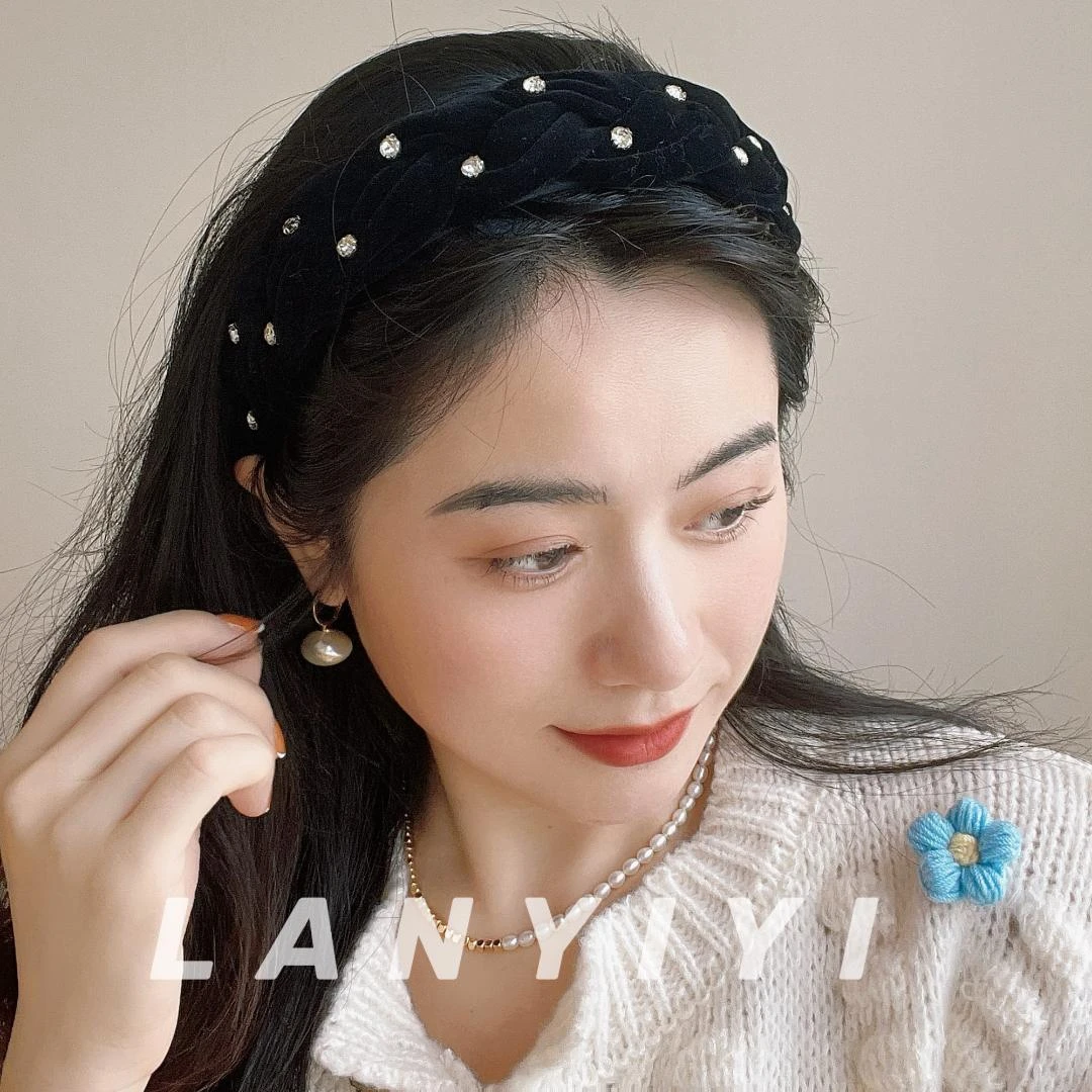 黑夜星空发箍黑色宽边麻花绒面发箍 22030118A
