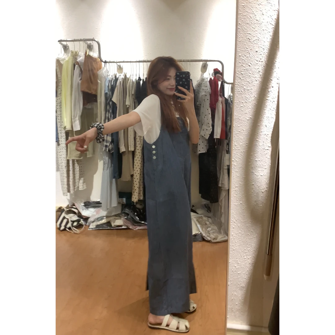 XIEXIE-高妹福音质感刺绣条纹牛仔背带裙宽松连衣裙显瘦直筒2077