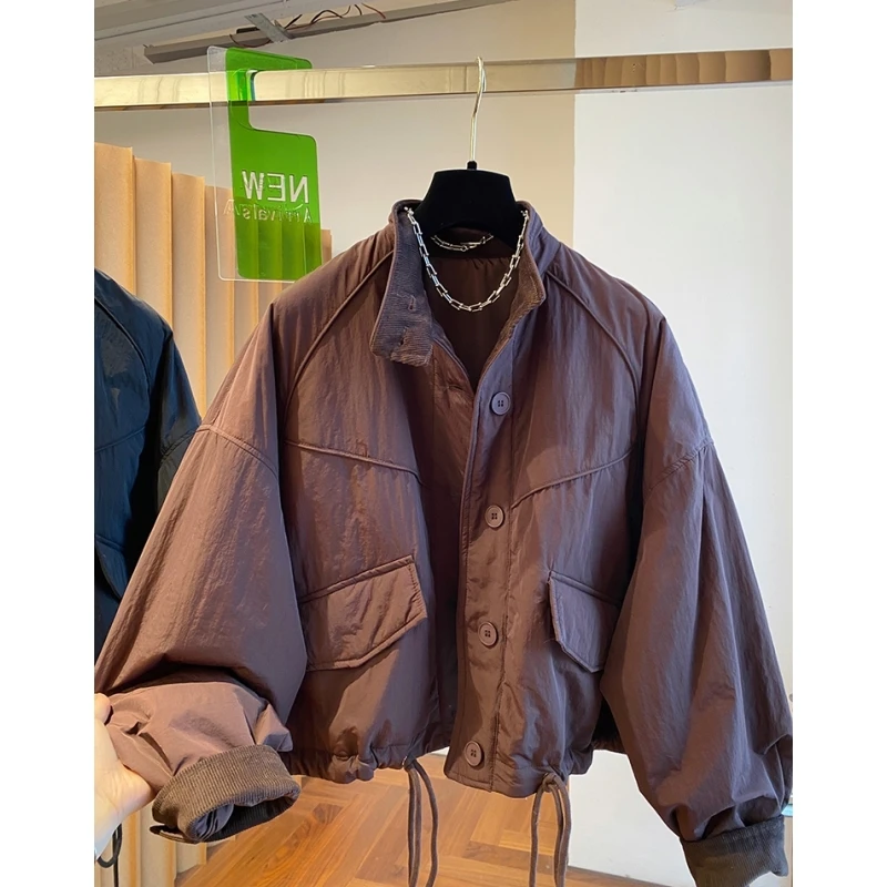 秋冬新款高级感轻薄立领薄棉外套女宽松休闲百搭夹棉工装棉衣棉服