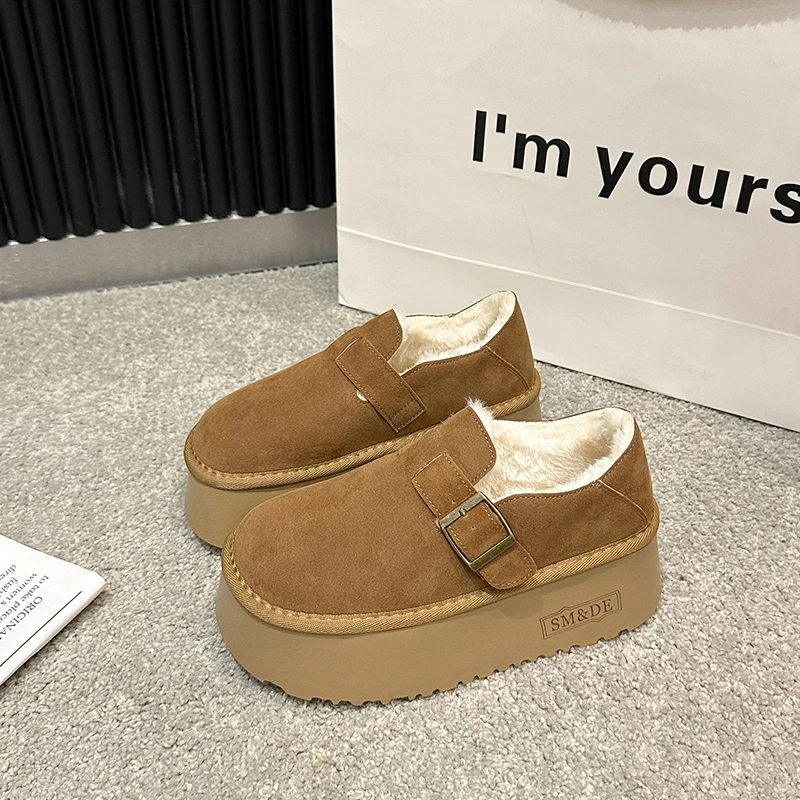 厚底增高勃肯鞋女鞋乐福鞋2024新款冬季加绒保暖雪地靴博肯棉鞋子