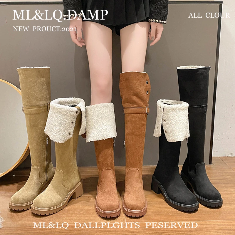 网红过膝加绒长筒靴女2024冬季新款保暖高筒雪地靴两穿骑士棉靴潮