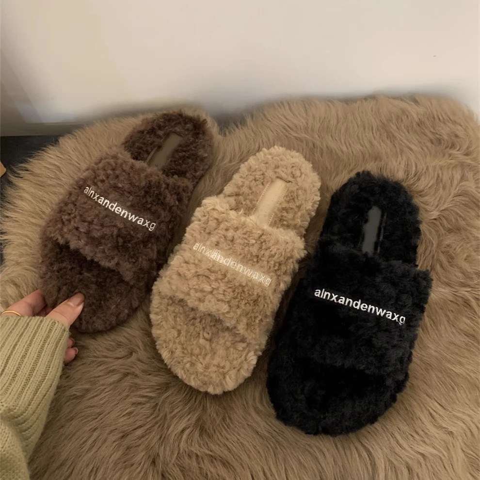设计感小众卷卷毛厚底外穿毛毛拖鞋春夏百搭女鞋加绒舒适休闲棉拖