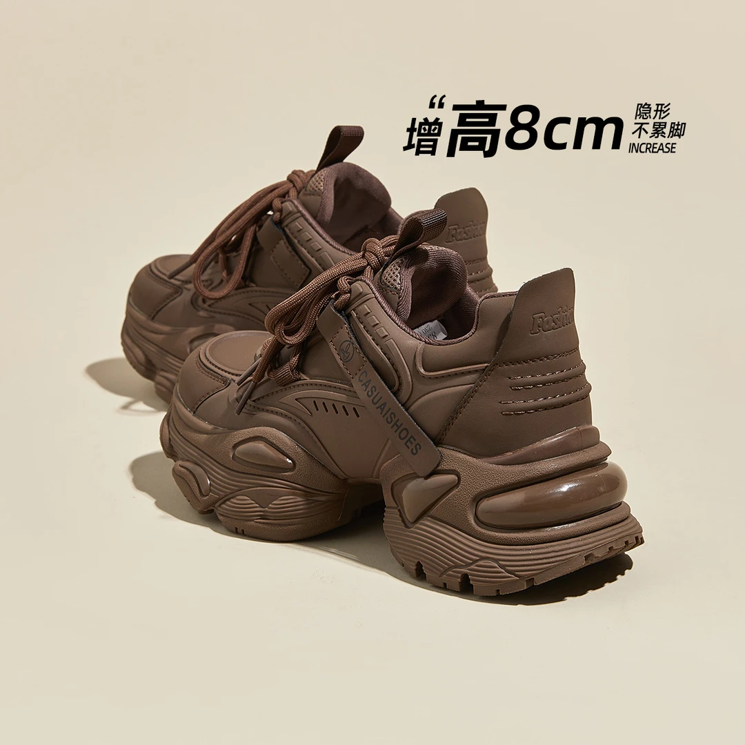 内增高老爹鞋女2024年秋冬新款加绒复古厚底轻便小个子休闲运动鞋