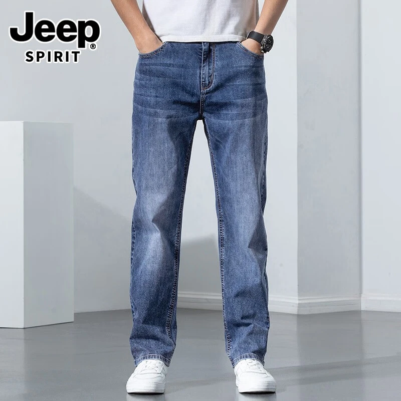 JEEP SPIRIT春夏高端牛仔裤男士休闲百搭宽松大码直筒长裤子男