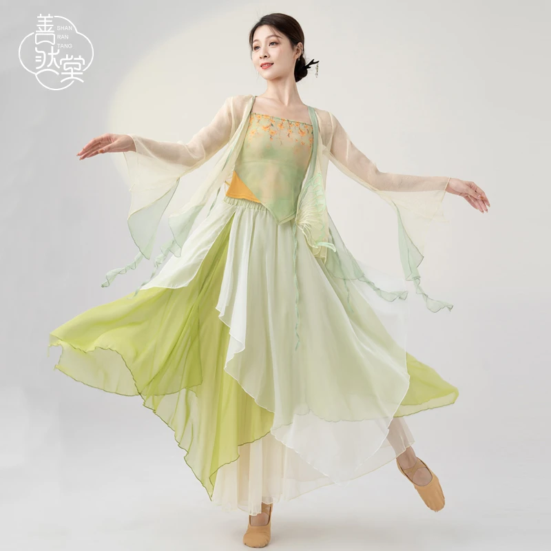 善然堂蝴蝶纱衣古典舞演出服装飘逸女雪纺身韵练功服中国古风上衣