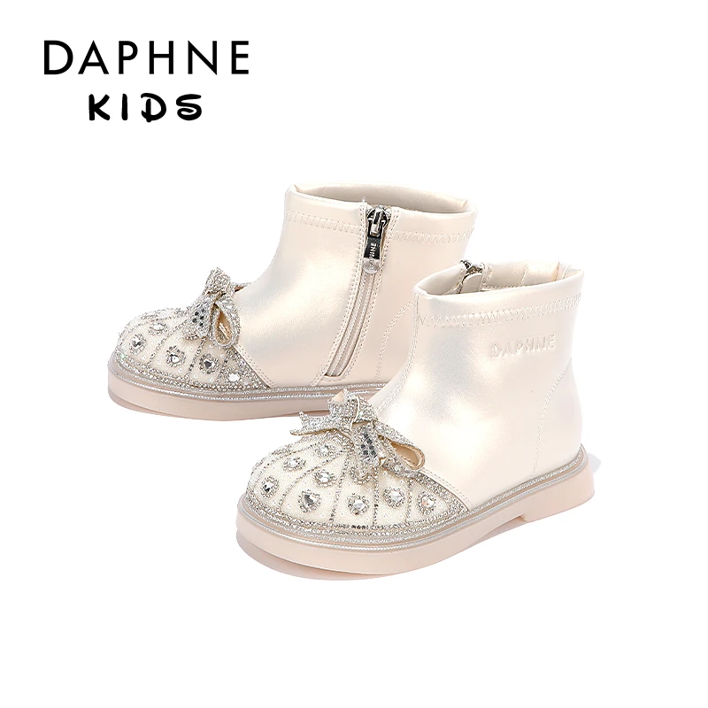 下架Daphne达芙妮女童短靴2025新款秋冬公主靴水钻洋气表演低筒靴