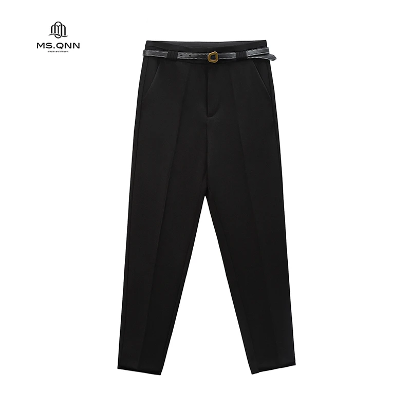 Ms.Qnn “烟管裤” 时尚直筒休闲显瘦修身黑色西裤 83P695  Q姐心选