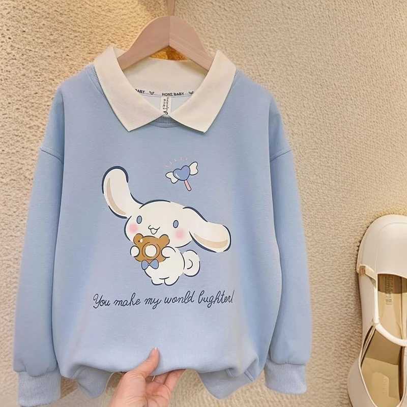 儿童宽松翻领卫衣女童网红长袖上衣大童装洋气POLO领2024秋装新款