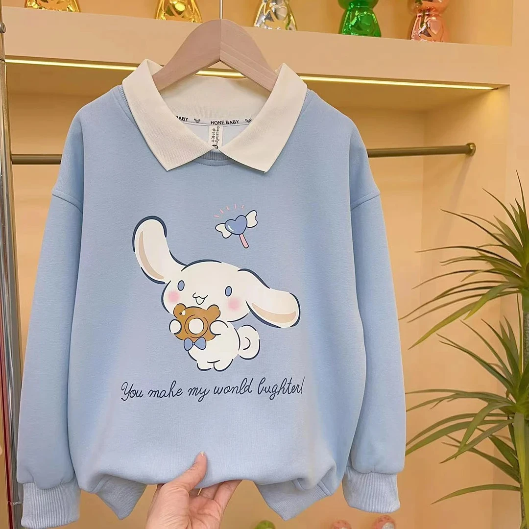 儿童宽松翻领卫衣女童网红长袖上衣大童装洋气POLO领2024秋装新款