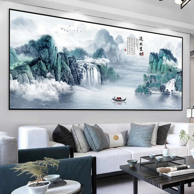 客厅装饰画沙发背景墙自粘墙贴画书房办公室山水画风景壁画壁纸画
