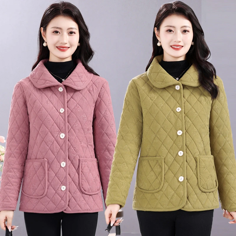 2024保暖新款短款中老年妈妈休闲宽松外套女士棉衣加绒棉服短棉袄