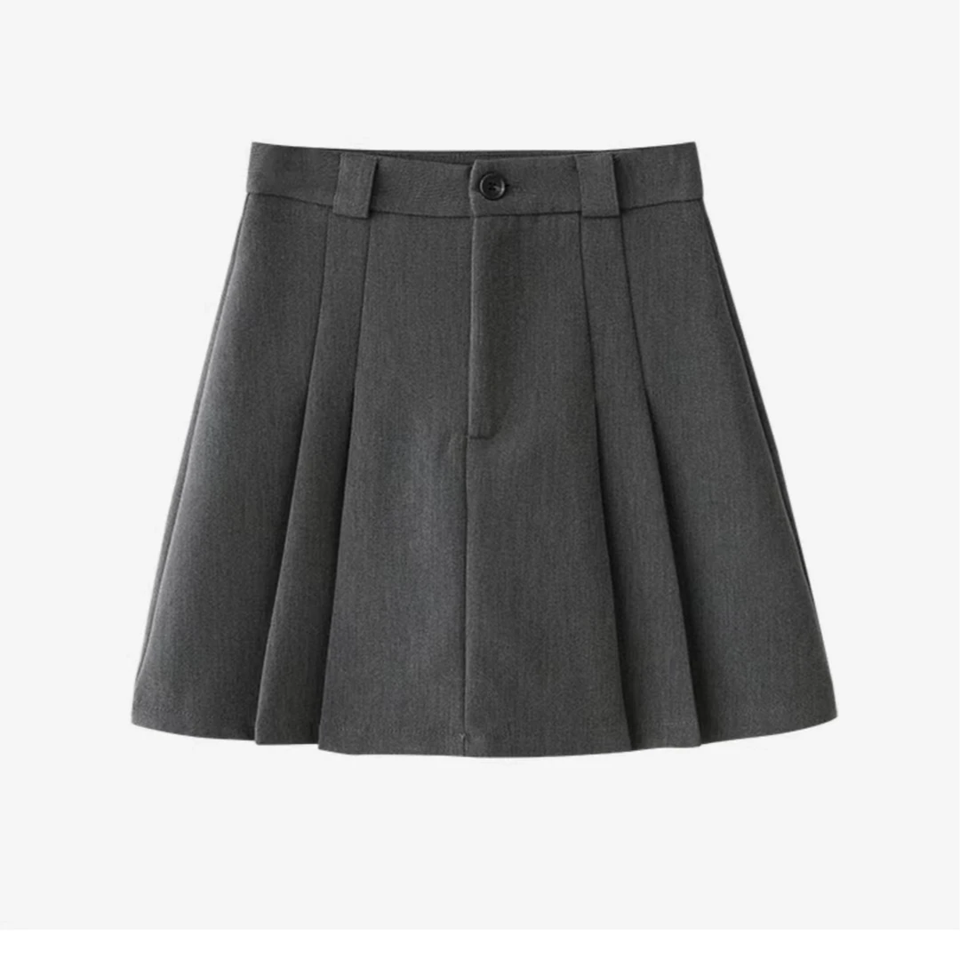 灰色百褶半身裙女春秋新款高腰显瘦防走光a字裙包臀西装短裙子ins