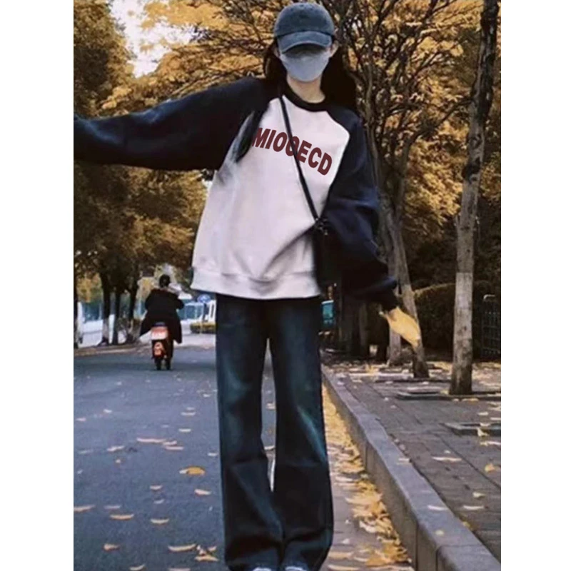 美式复古插肩袖卫衣女2023新款多巴胺秋季穿搭洋气减龄慵懒风上衣