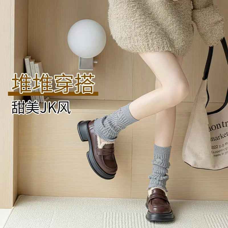 白色针织袜套女jk秋冬季小腿套破洞长袜y2k辣妹保暖冬天堆堆袜子