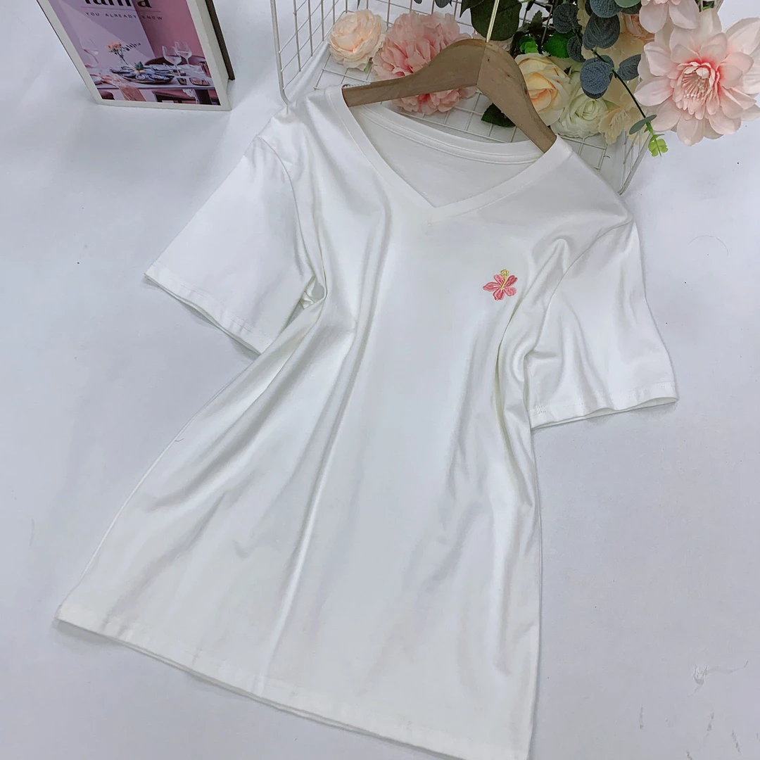 327夏季新款女款白色时尚休闲打底女士潮流印花款T恤