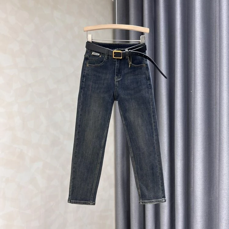 小个子八分直筒牛仔裤女秋季新款弹力显瘦百搭简约高腰紧身烟管裤