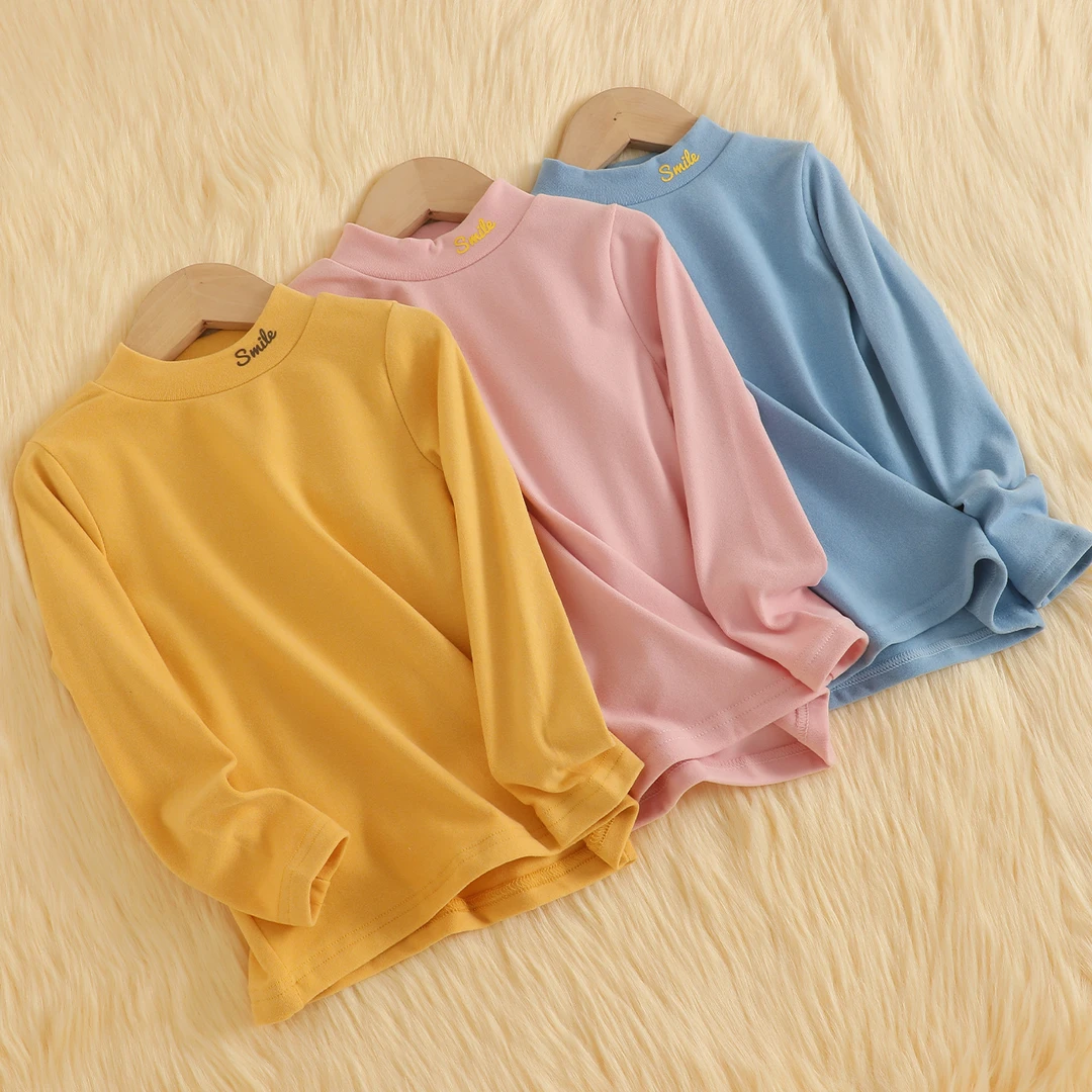 半高领儿童保暖打底衫秋冬长袖男童女童加绒上衣宝宝加厚无骨内衣