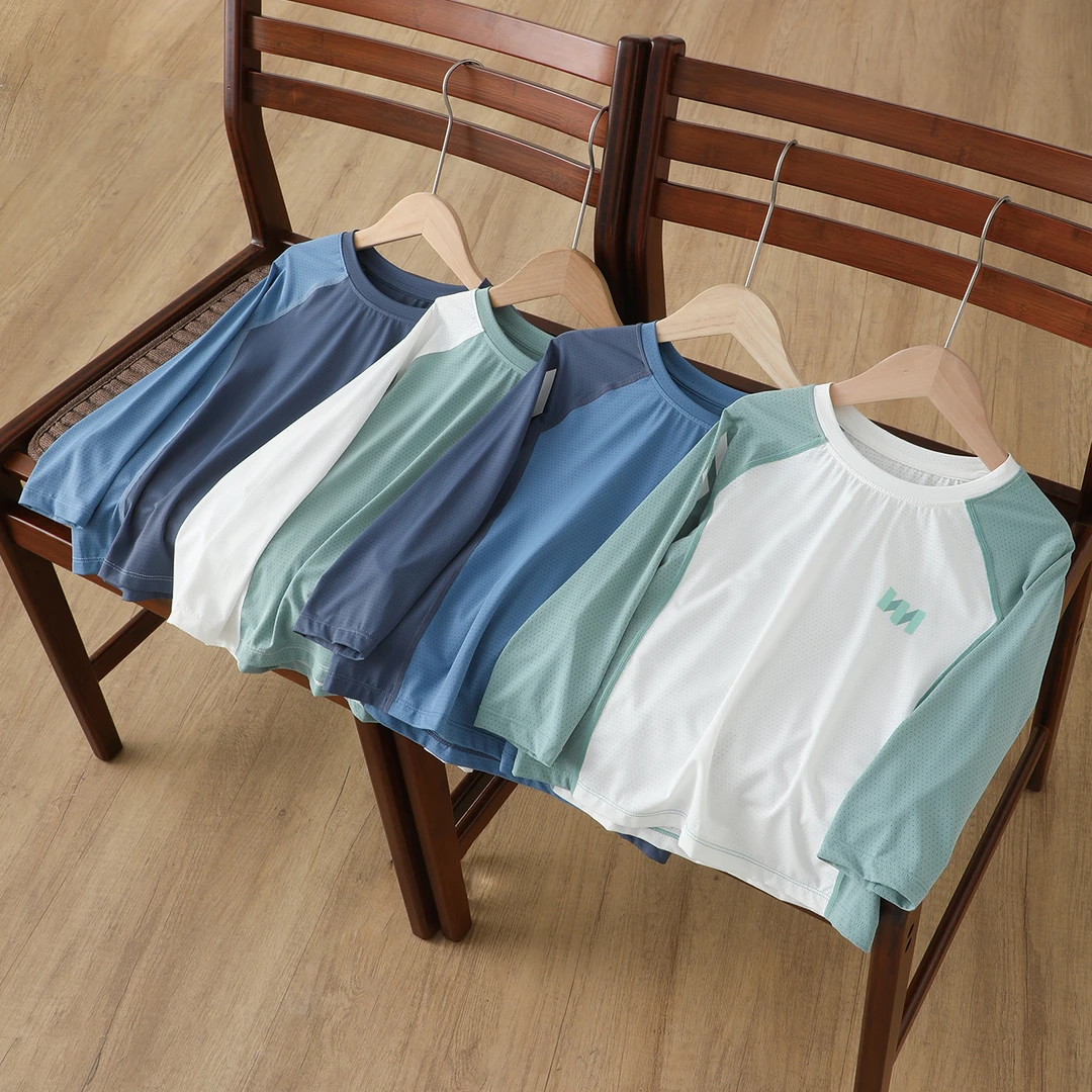 凉感冰丝儿童长袖T恤速干衣夏季薄款大童男童跑步训练服运动上衣