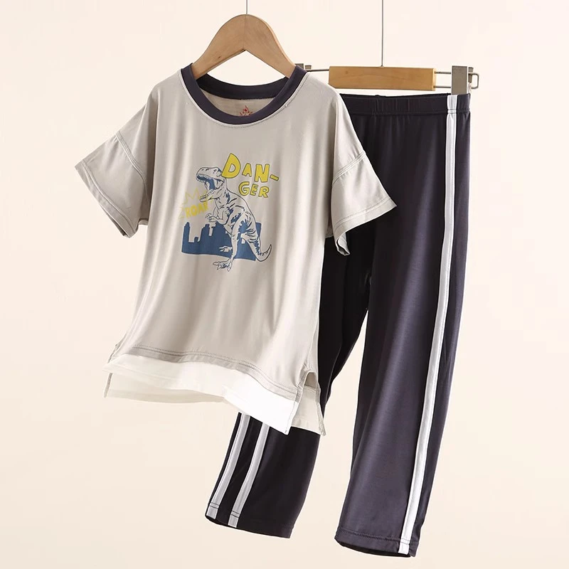 福利 短袖长裤儿童家居服套装夏季薄款男童睡衣空调服夏装