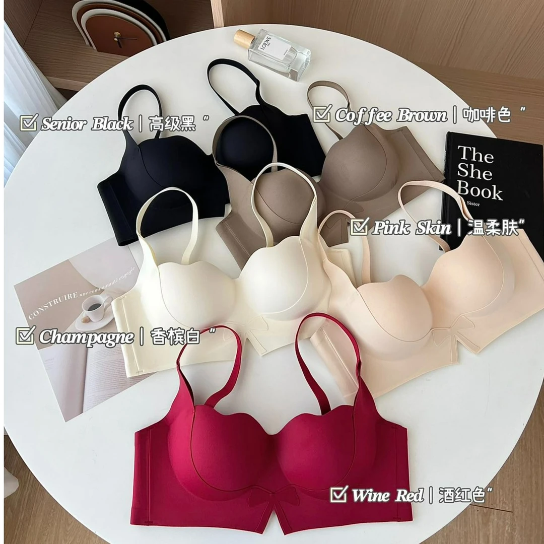 蝴蝶结造型设计纯欲感爆棚无痕半杯款3D立体杯罩一体成透气软支撑