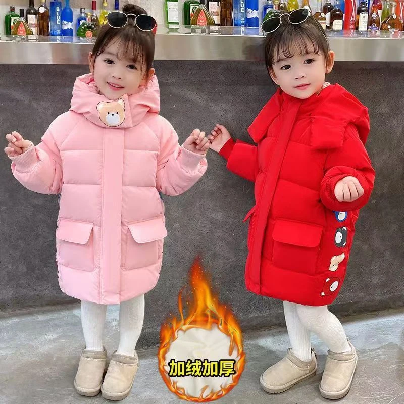 女童棉衣中长款冬装韩版棉服中小童装女宝加绒加厚冬季保暖外套潮