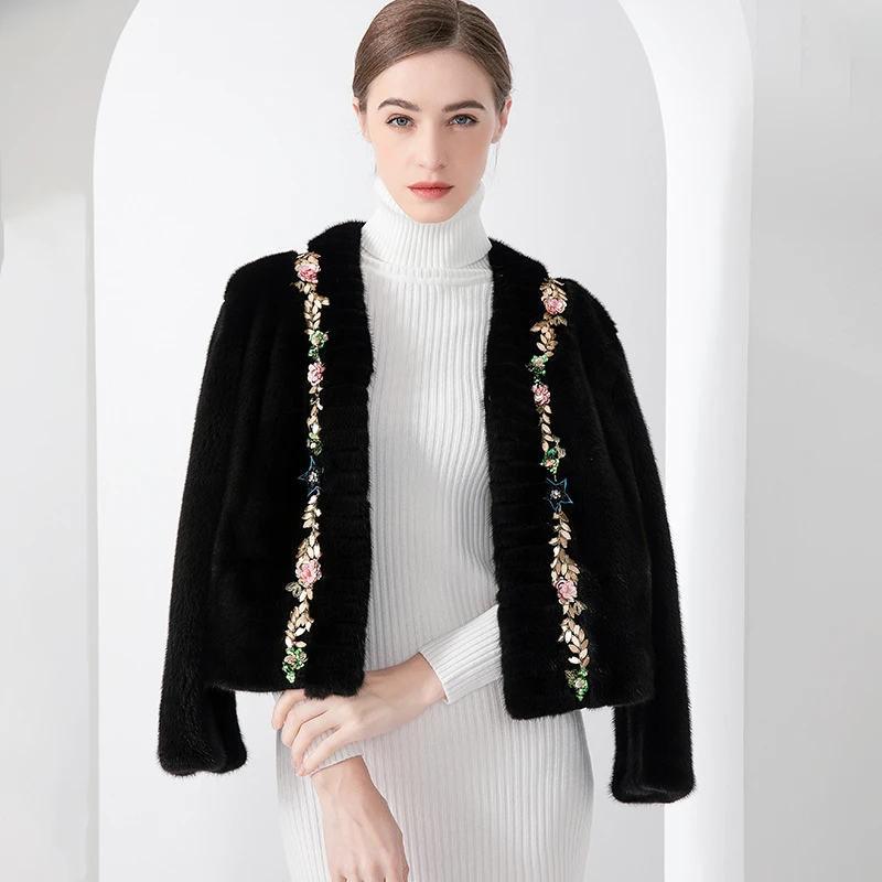 貂皮大衣女2025年新款进口天鹅绒水貂毛减龄时尚重工皮草外套