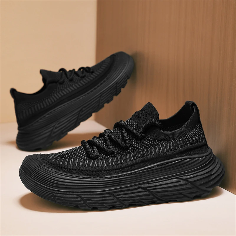 2025新款男士休闲夏季透气飞织男鞋软底厚底跑步防滑轻便网面鞋男