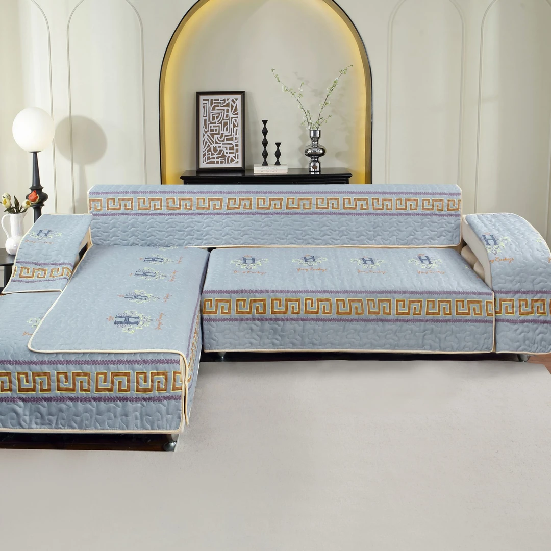 2025新款压花布艺沙发垫三件套90*90 90*160 90*210防滑加厚型