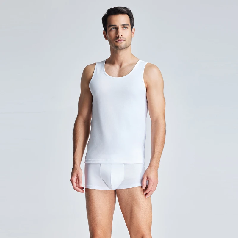 爱慕24S百分百棉跨栏运动无袖背心圆领上衣男士透气打底NS11L191